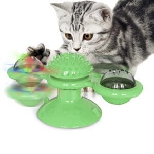 Windmill Cat Toy Interactive Green Blue - Green