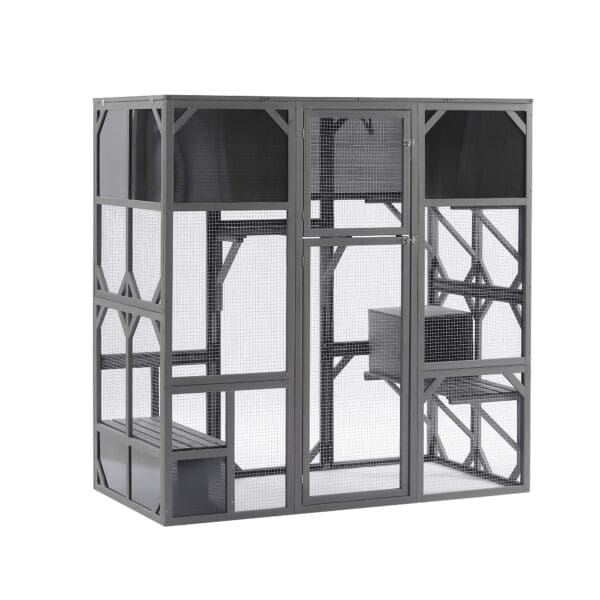 Outdoor Wooden Cat House Dark Grey