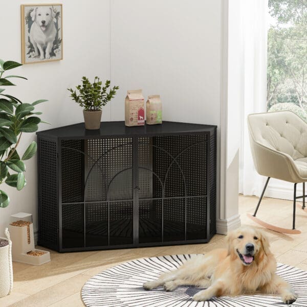 47.24 Spacious Dog Cage Tempered Glass Black