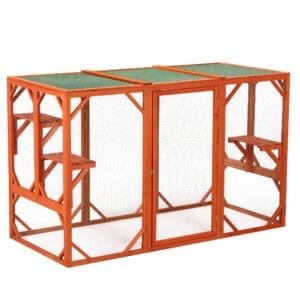 Wooden Cat House Outdoor Cat Cage Orange