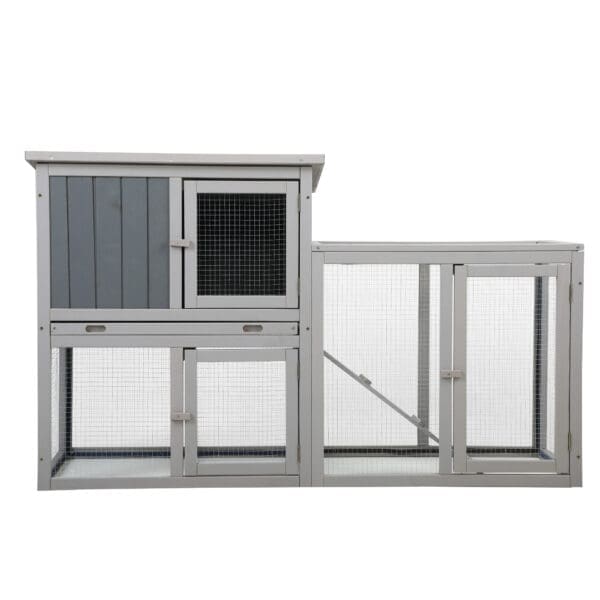 Wooden Rabbit Hutch Chicken Coop Gray+White