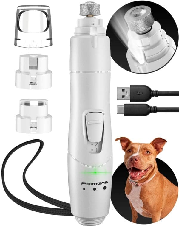 White Dog Nail Grinder with LED Light Rechargeable