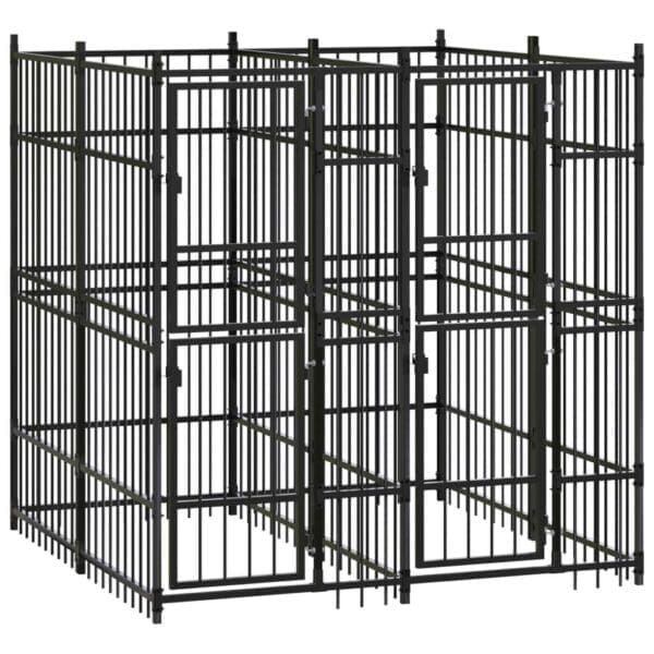 Outdoor Dog Kennel Steel Black