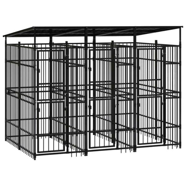 Outdoor Dog Kennel with Roof Black